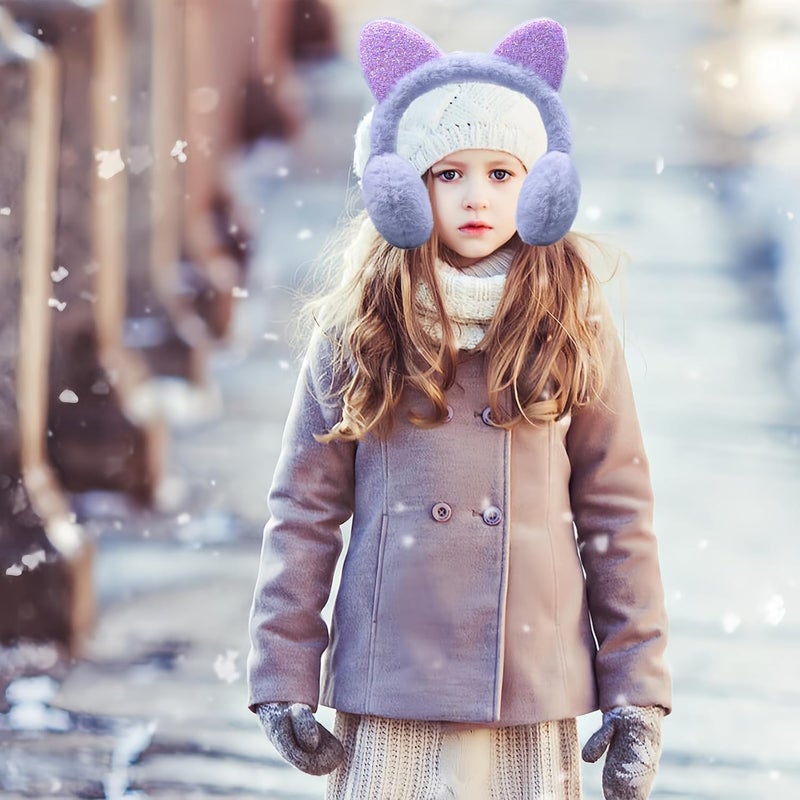 GSFY Ear Muffs Gloves Set for Kids Girls Adjustable Winter Sequin Faux Fur Windproof Warm Ear Warmer Outdoor - Image 5